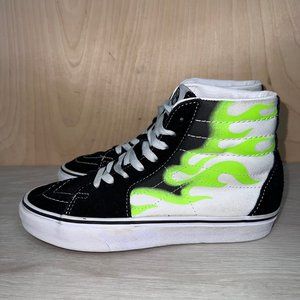 Vans Black and Neon Green Flame Sneakers
